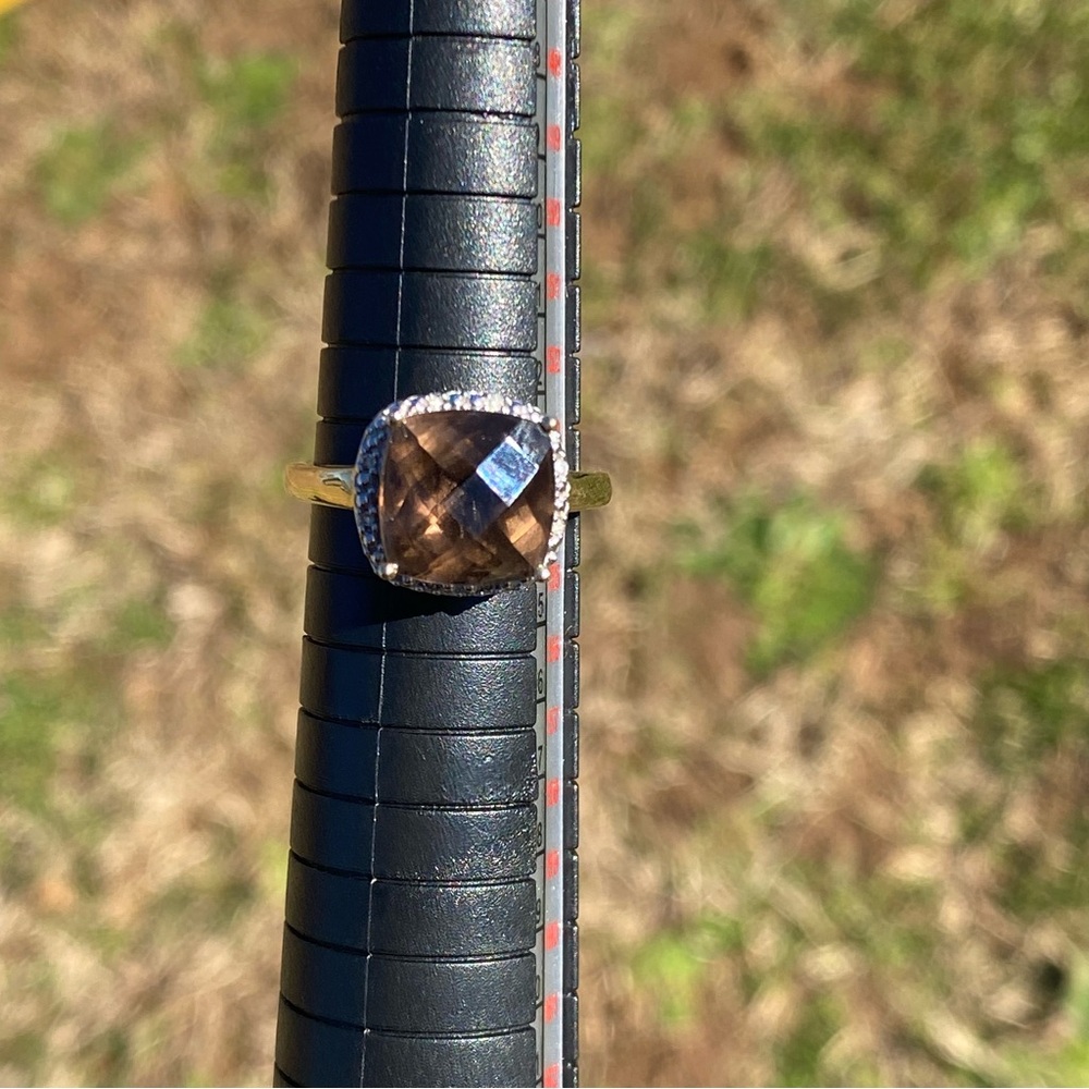 10K Yellow Gold Smoky Quartz Halo Ring